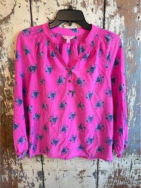 Lilly Pulitzer elephant bazaar silk Elsa blouse, XS